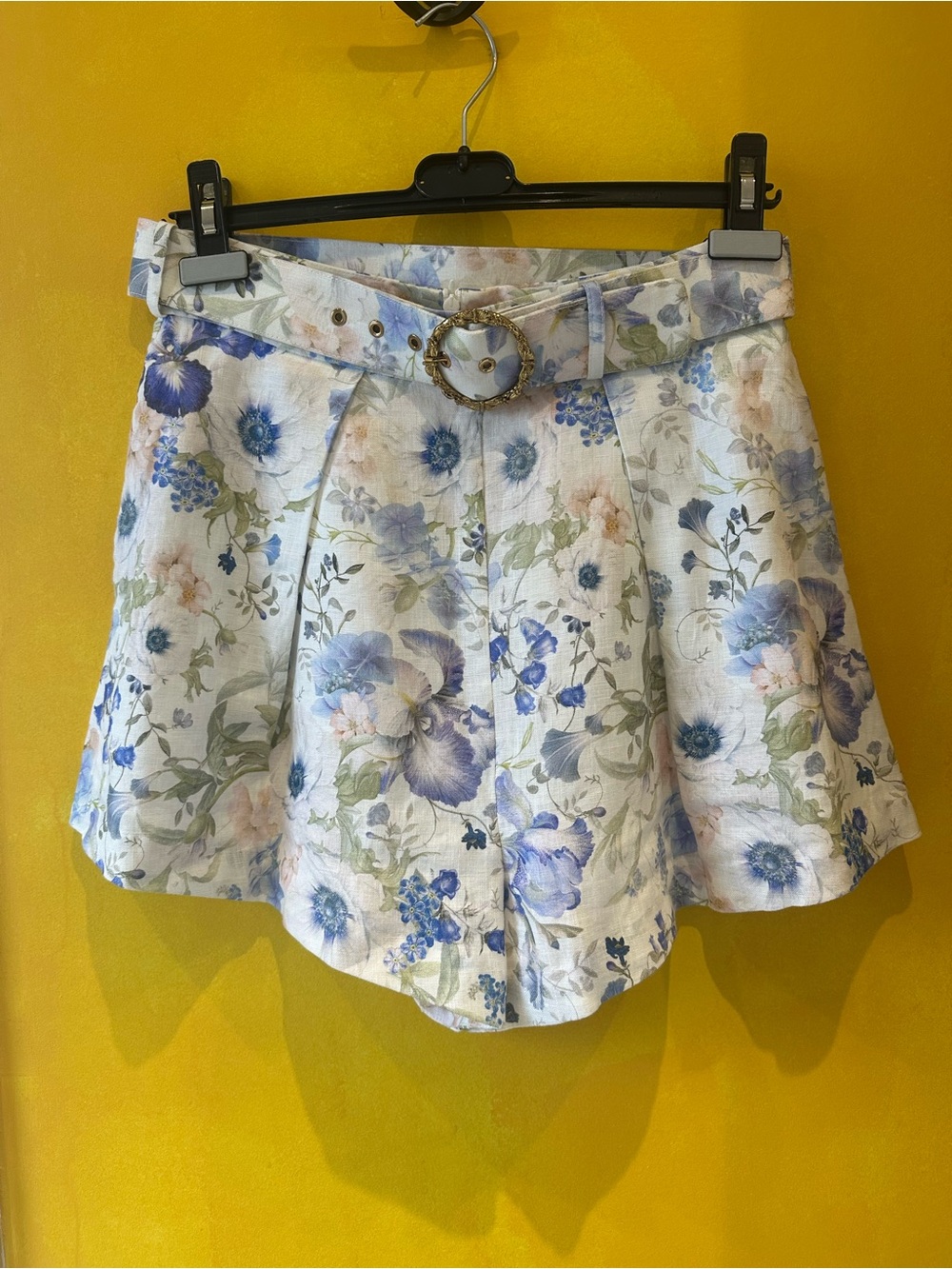 Zimmermann Floral Shorts with Belt - Blue, Cream & Green